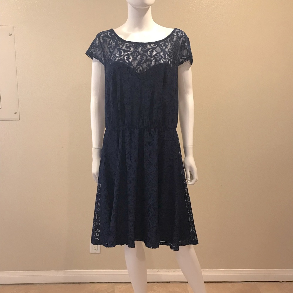 Maurices Navy Blue Lace Dress NEW Size XL 16 18 Fit Flare Party Wedding Formal - Picture 1 of 15